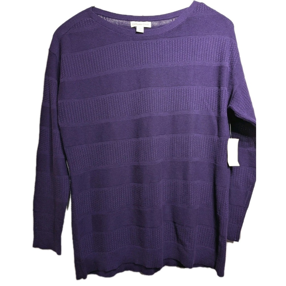 Coldwater Creek Sweater Women 2X Purple Cable Stripe Crew Neck Wool/Cotton NWT